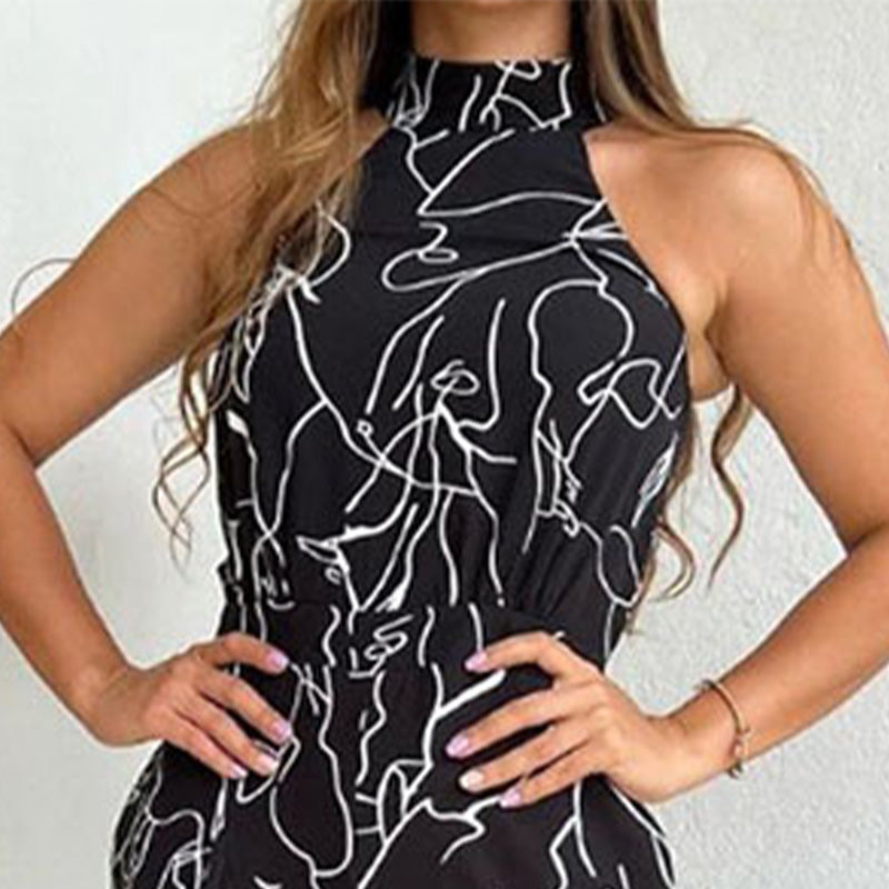 📢📢50% REDUCERE !! ⏰Salopetă elegantă pentru femei, cu croială slim fit și picioare largi, cu imprimeu-7