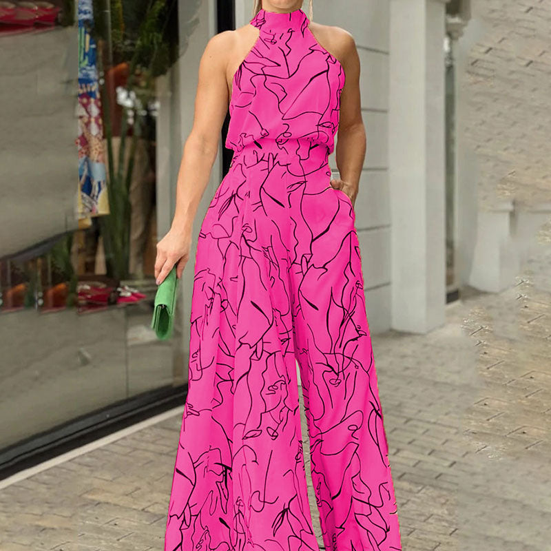 📢📢50% REDUCERE !! ⏰Salopetă elegantă pentru femei, cu croială slim fit și picioare largi, cu imprimeu-9