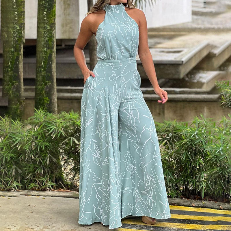 📢📢50% REDUCERE !! ⏰Salopetă elegantă pentru femei, cu croială slim fit și picioare largi, cu imprimeu-12
