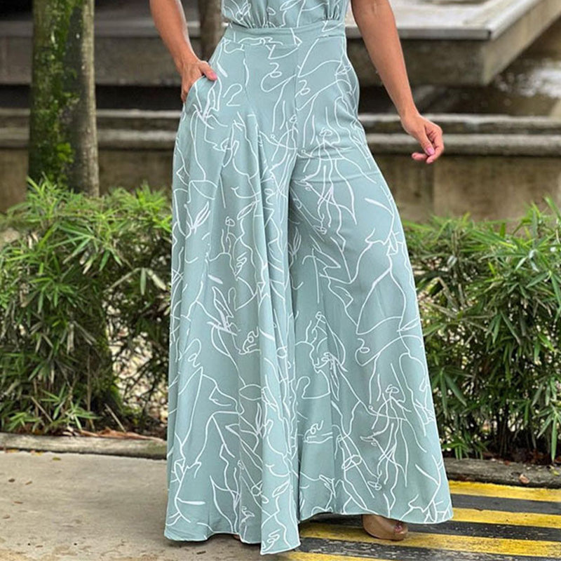 📢📢50% REDUCERE !! ⏰Salopetă elegantă pentru femei, cu croială slim fit și picioare largi, cu imprimeu-14