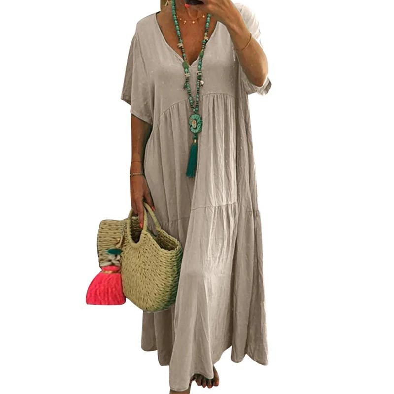 🔥Rochie de vară din bumbac de culoare solidă-6