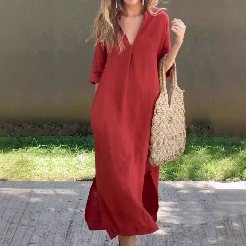 【M-3XL】👗V-Neck Rochii elegante de culoare solidă-1