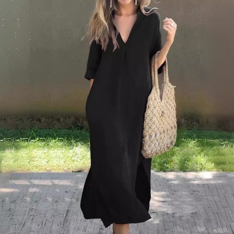 【M-3XL】👗V-Neck Rochii elegante de culoare solidă-3
