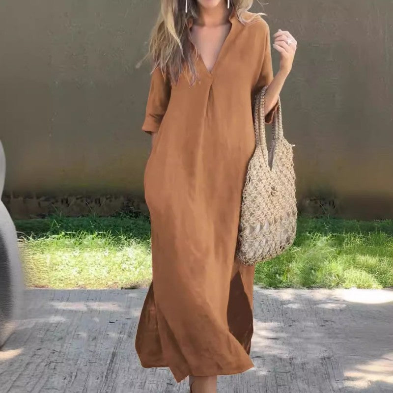 【M-3XL】👗V-Neck Rochii elegante de culoare solidă-2