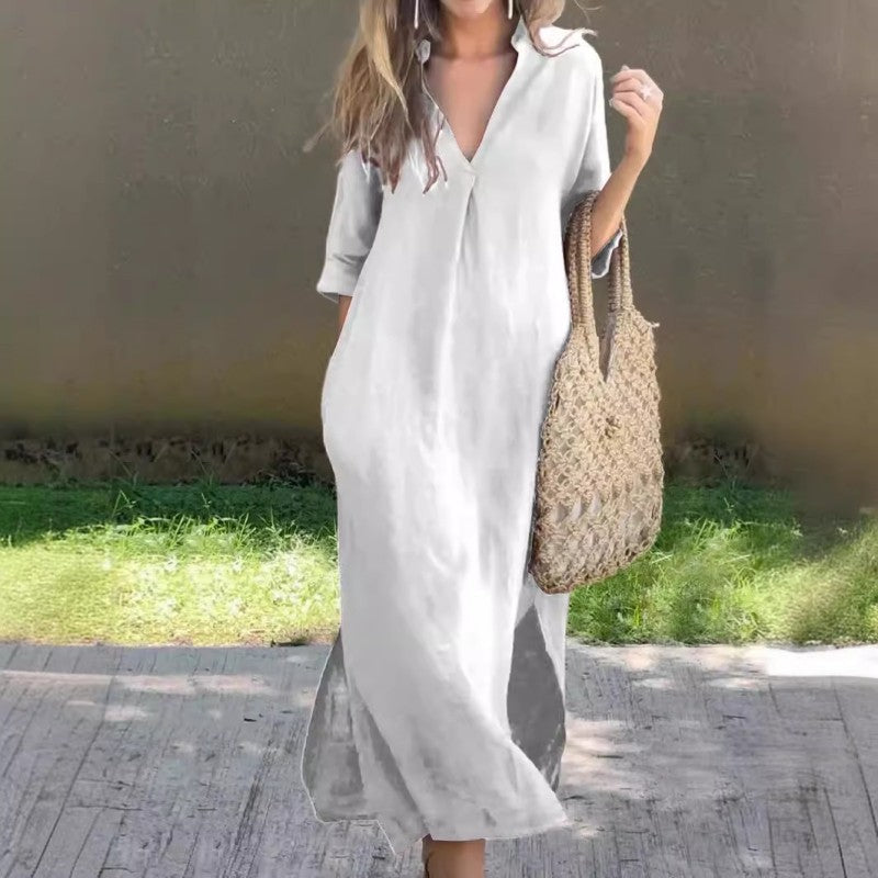 【M-3XL】👗V-Neck Rochii elegante de culoare solidă-5