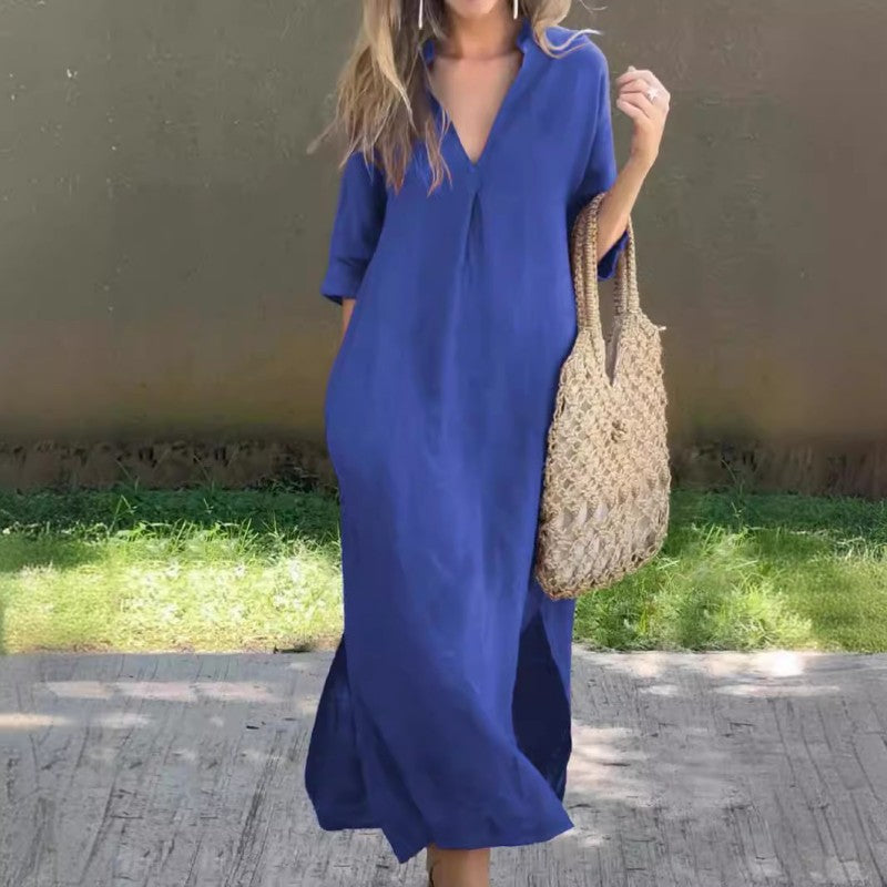 【M-3XL】👗V-Neck Rochii elegante de culoare solidă-4
