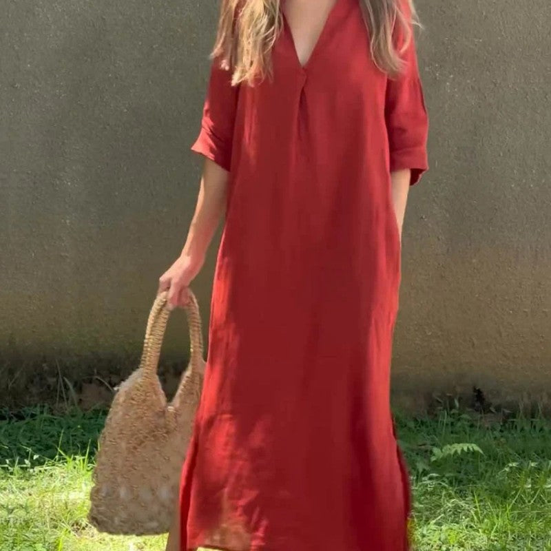 【M-3XL】👗V-Neck Rochii elegante de culoare solidă-7