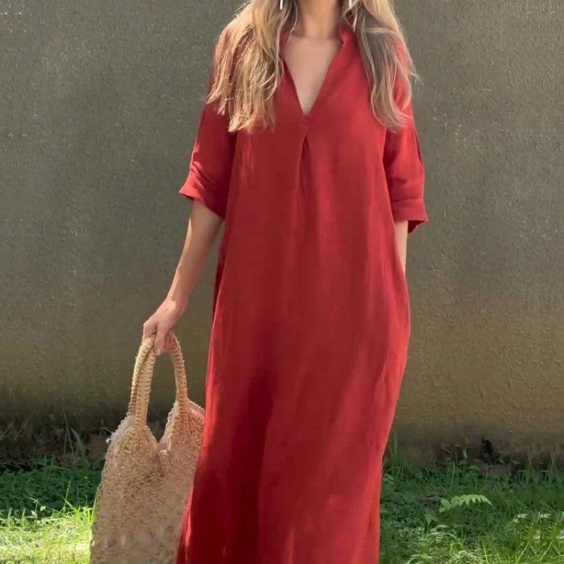 【M-3XL】👗V-Neck Rochii elegante de culoare solidă-6
