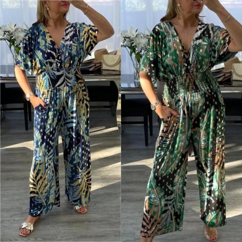 💖2026 Femeii Fashion Leaf Print Jumpsuit-5