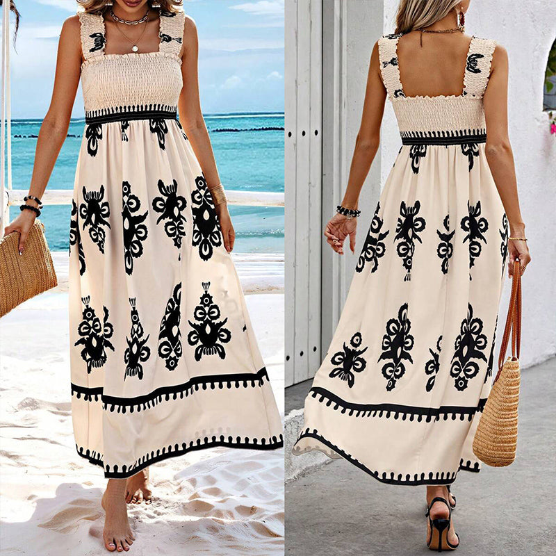 🏖️👗Vara imprimate fără mâneci care curge rochii lungi🌊-1