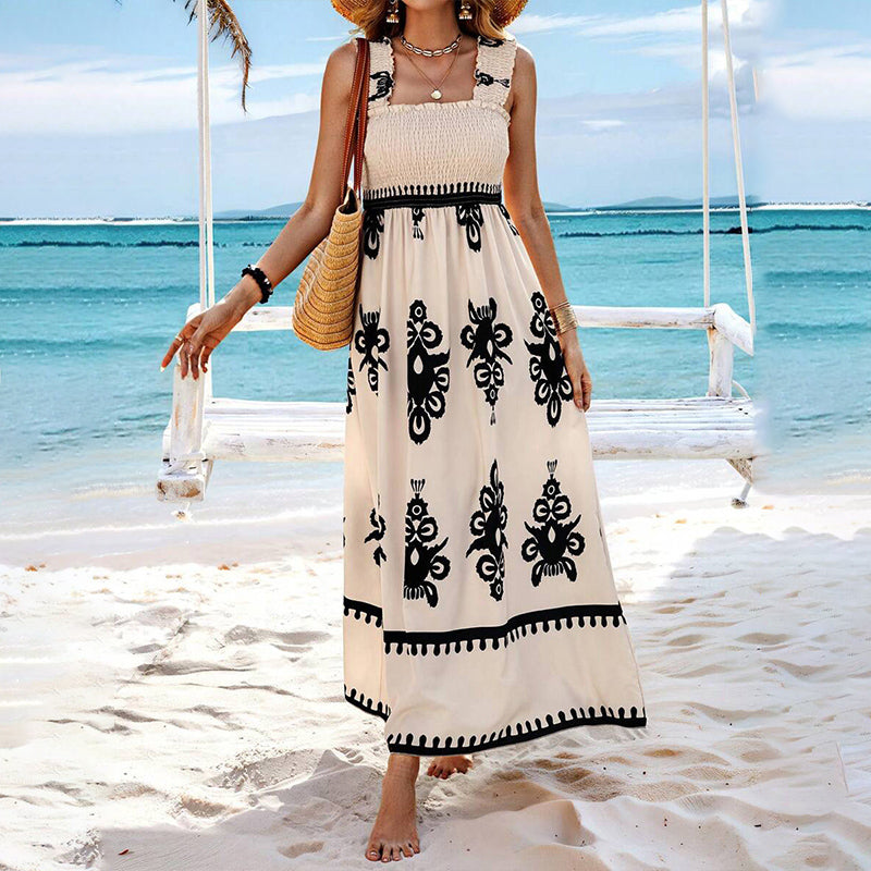 🏖️👗Vara imprimate fără mâneci care curge rochii lungi🌊-3