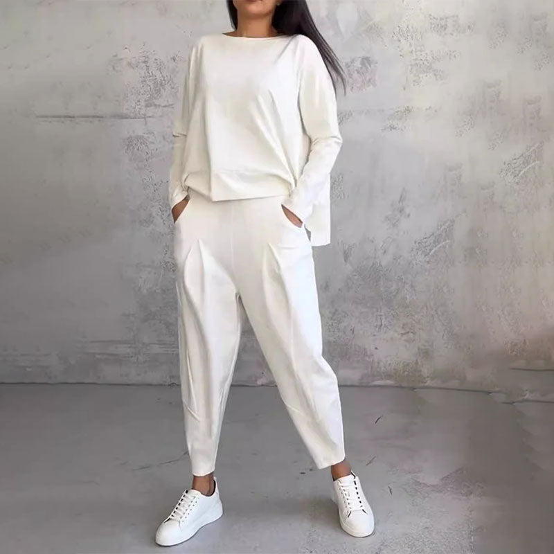 💖Set de 2 piese cu bluză cu mâneci lungi și gât rotund și pantaloni-2