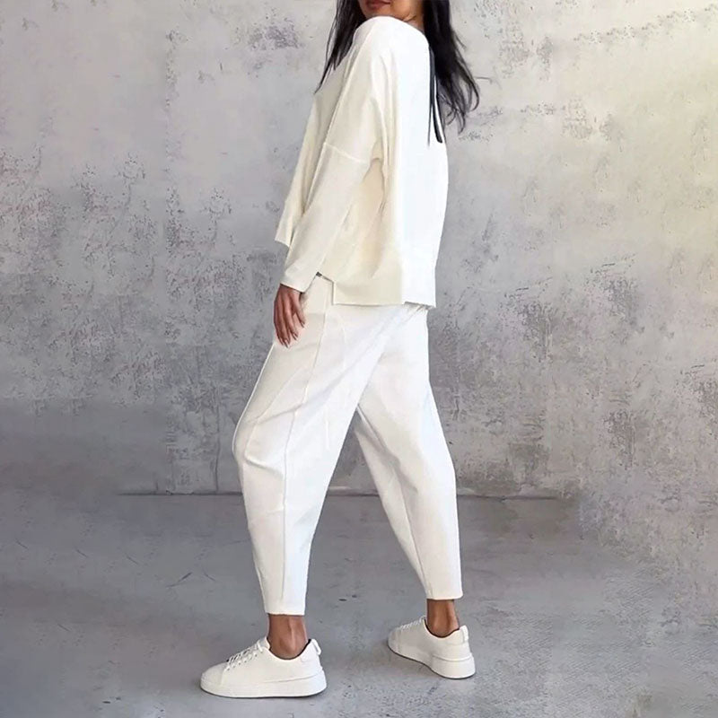 💖Set de 2 piese cu bluză cu mâneci lungi și gât rotund și pantaloni-5