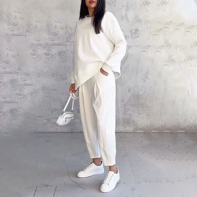 💖Set de 2 piese cu bluză cu mâneci lungi și gât rotund și pantaloni-3