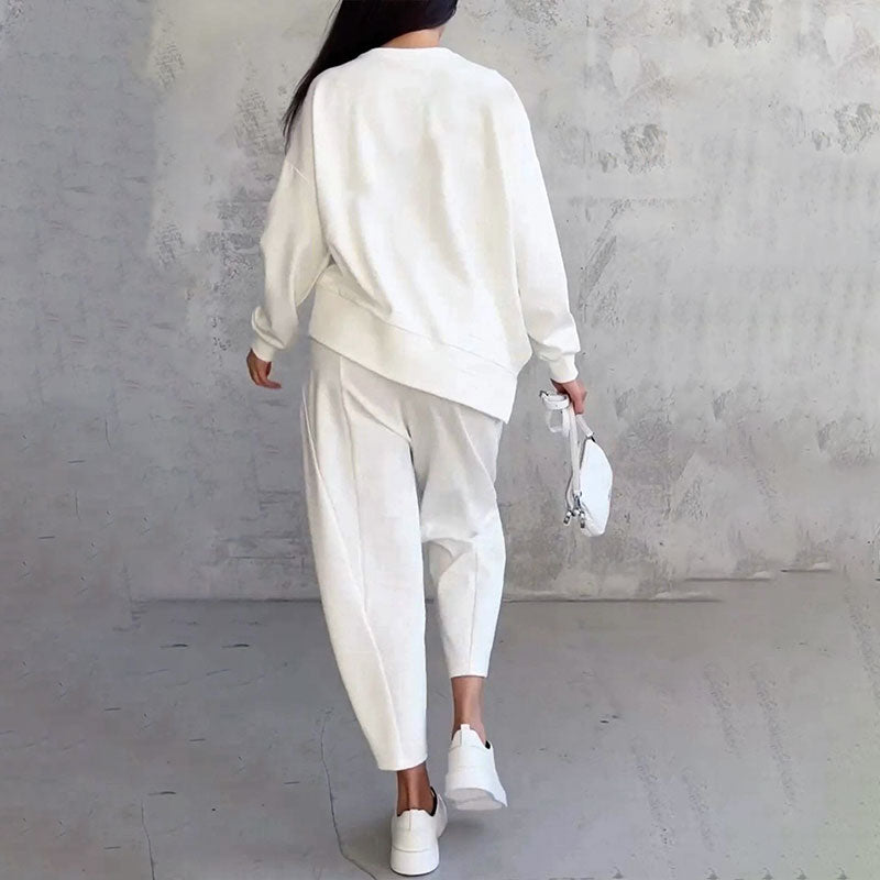 💖Set de 2 piese cu bluză cu mâneci lungi și gât rotund și pantaloni-4