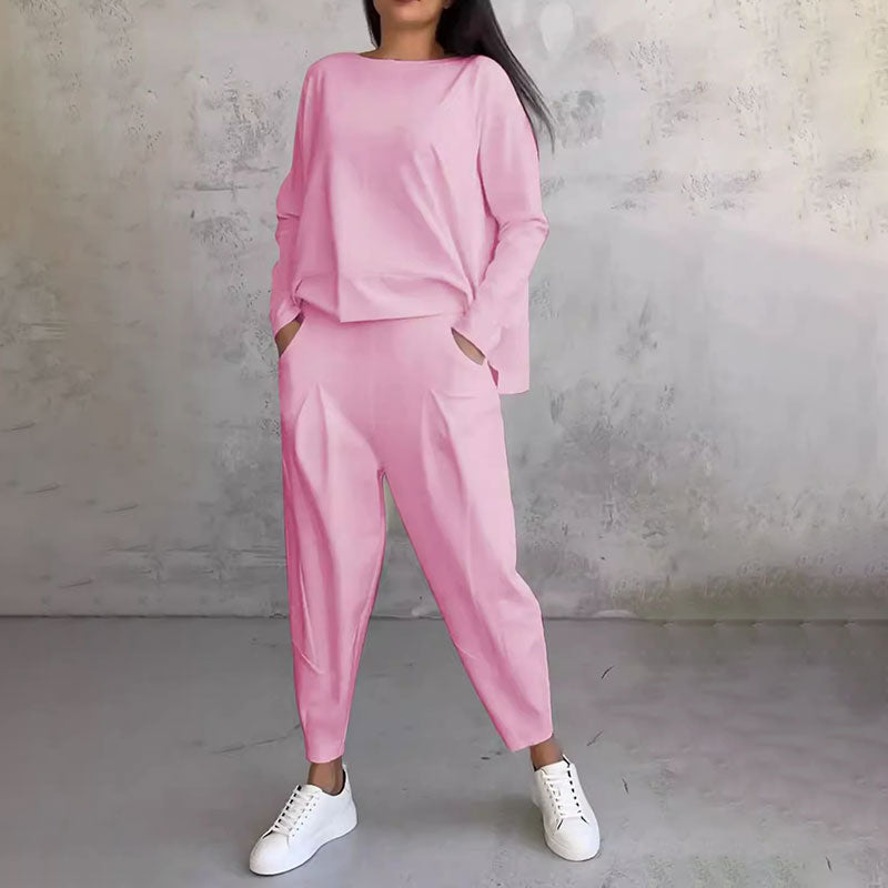 💖Set de 2 piese cu bluză cu mâneci lungi și gât rotund și pantaloni-6
