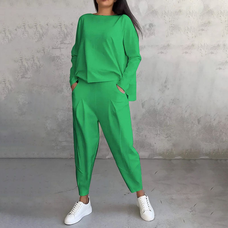 💖Set de 2 piese cu bluză cu mâneci lungi și gât rotund și pantaloni-16