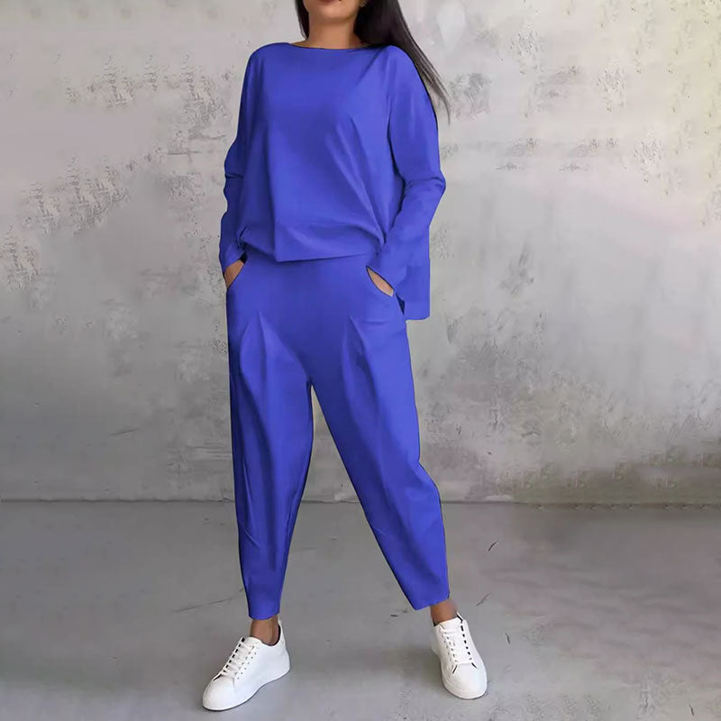 💖Set de 2 piese cu bluză cu mâneci lungi și gât rotund și pantaloni-14
