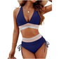 Bikini bikinis cu talie înaltă, bretele reglabile și blocuri de culori-11