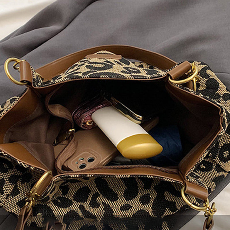 🔥Capacitate mare Tote sac cu imprimare leopard-3