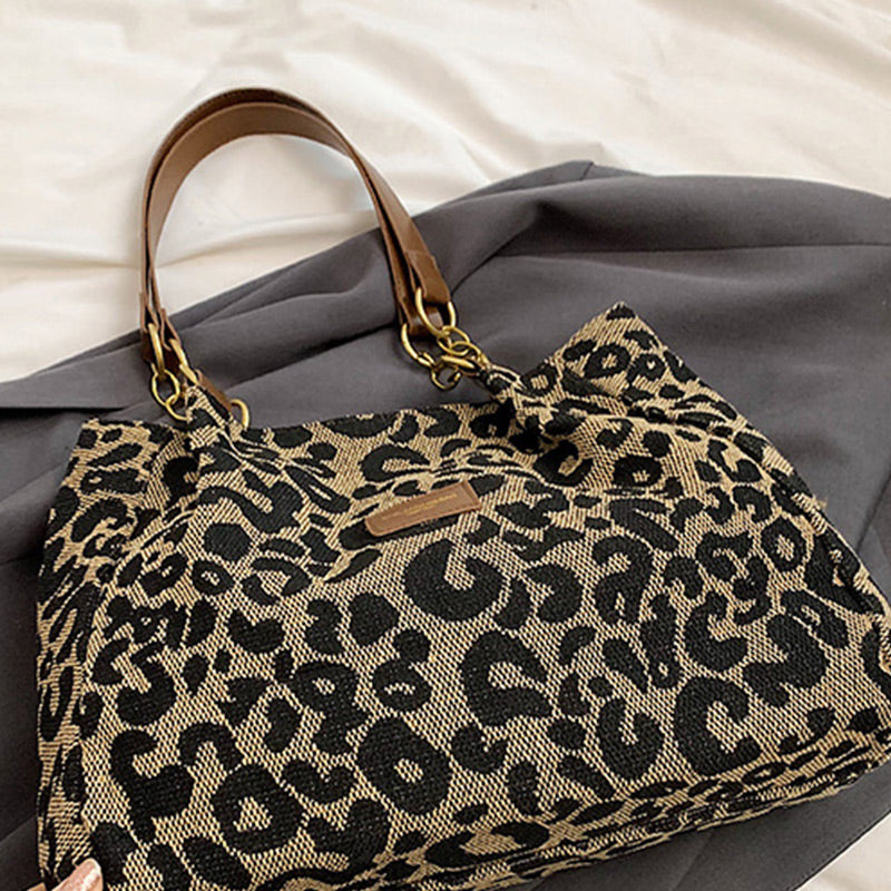 🔥Capacitate mare Tote sac cu imprimare leopard-5