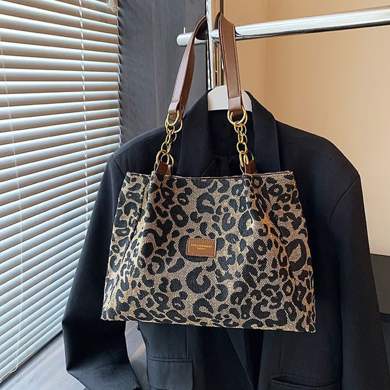 🔥Capacitate mare Tote sac cu imprimare leopard-6