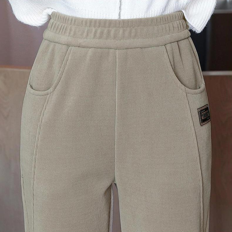 Pantaloni pentru femei cu talie înaltă, călduroși, căptușiți cu fleece sintetic👖-5