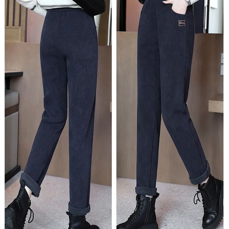 Pantaloni pentru femei cu talie înaltă, călduroși, căptușiți cu fleece sintetic👖-9