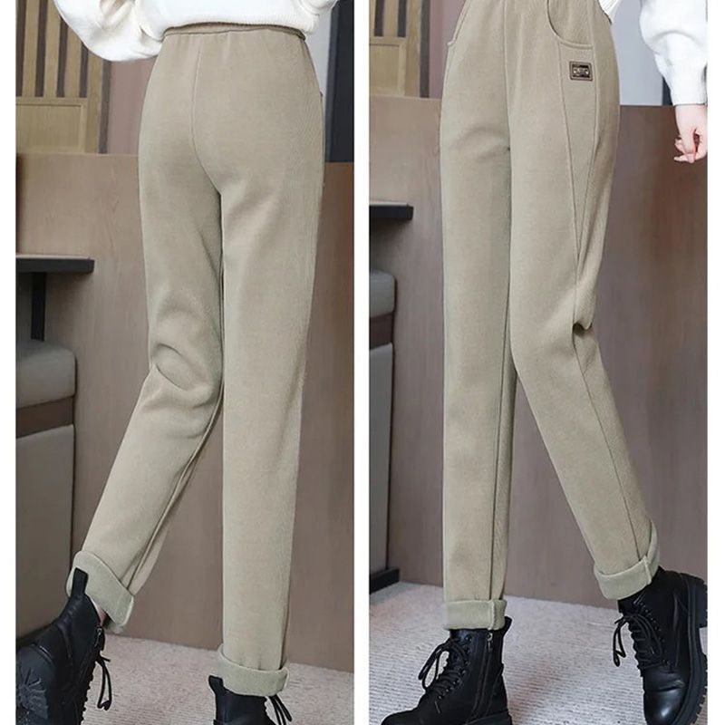 Pantaloni pentru femei cu talie înaltă, călduroși, căptușiți cu fleece sintetic👖-10