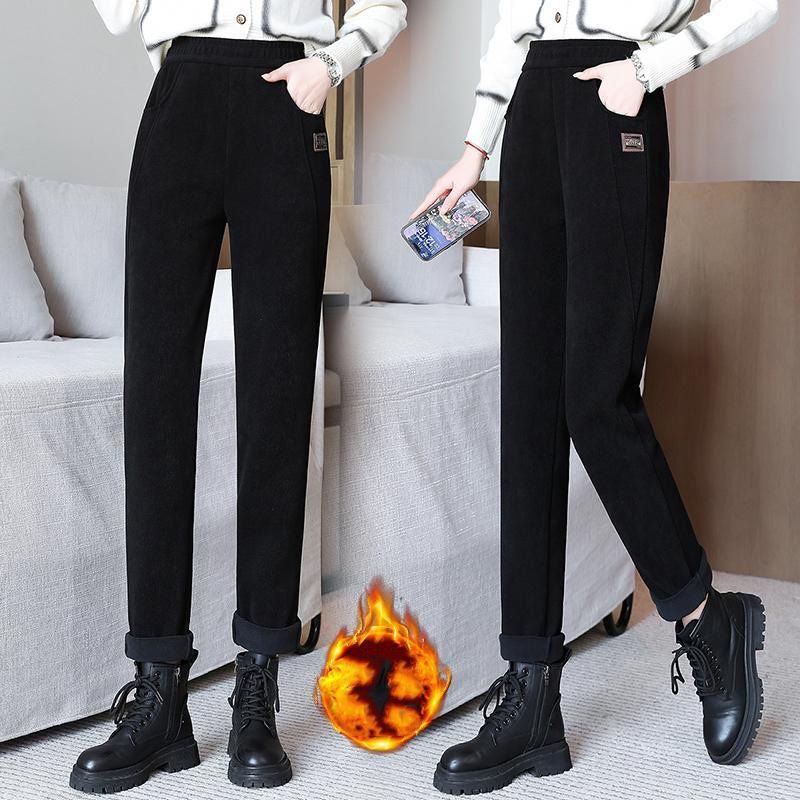 Pantaloni pentru femei cu talie înaltă, călduroși, căptușiți cu fleece sintetic👖-16