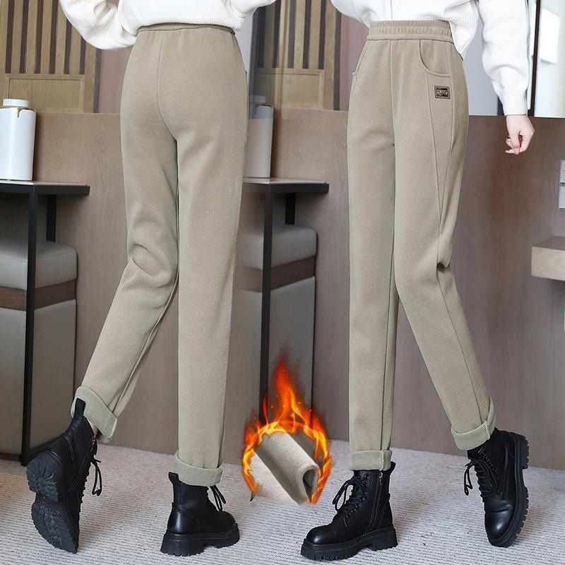 Pantaloni pentru femei cu talie înaltă, călduroși, căptușiți cu fleece sintetic👖-15