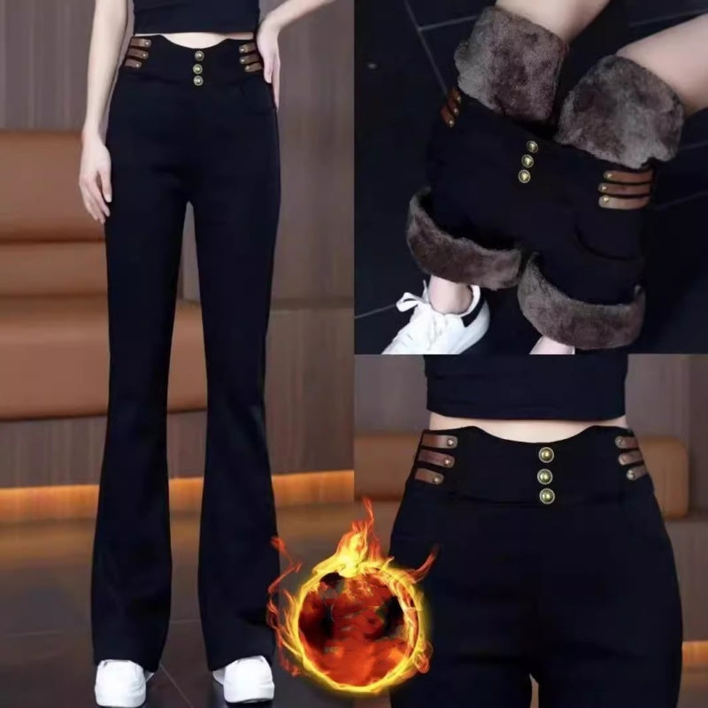 ✨Pantaloni largi cu talie înaltă pentru femei, cu căptușeală din pluș-1