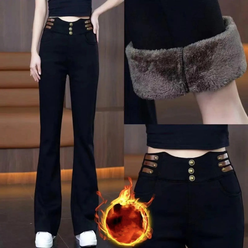 ✨Pantaloni largi cu talie înaltă pentru femei, cu căptușeală din pluș-2