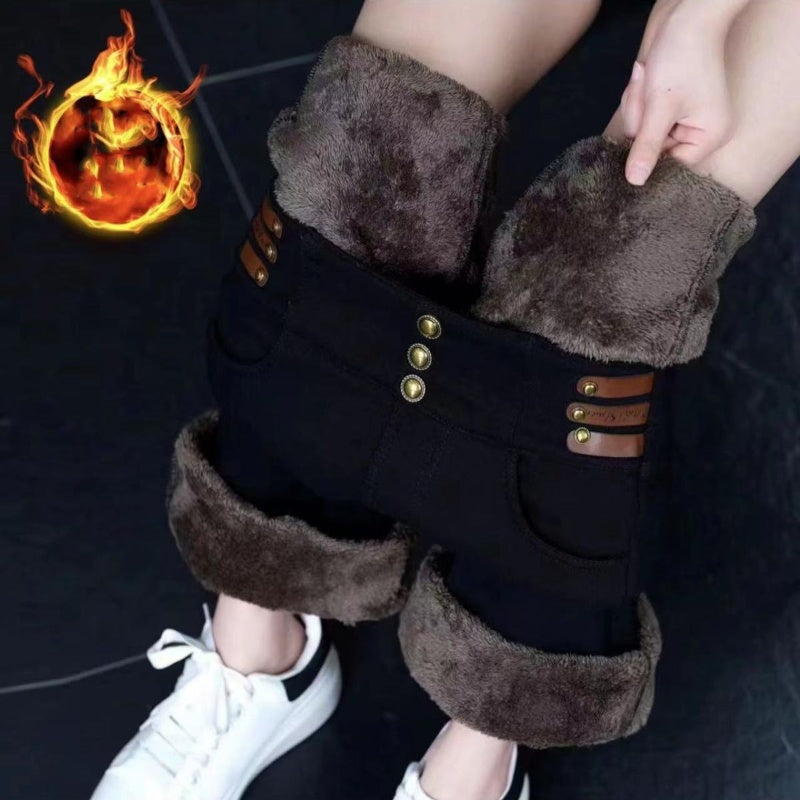 ✨Pantaloni largi cu talie înaltă pentru femei, cu căptușeală din pluș-3