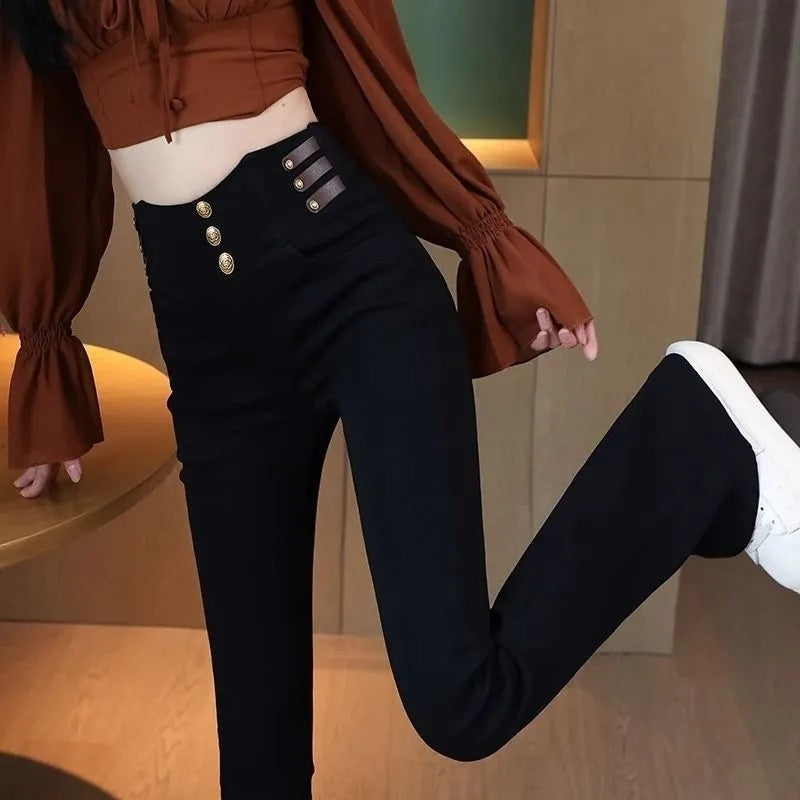 ✨Pantaloni largi cu talie înaltă pentru femei, cu căptușeală din pluș-5