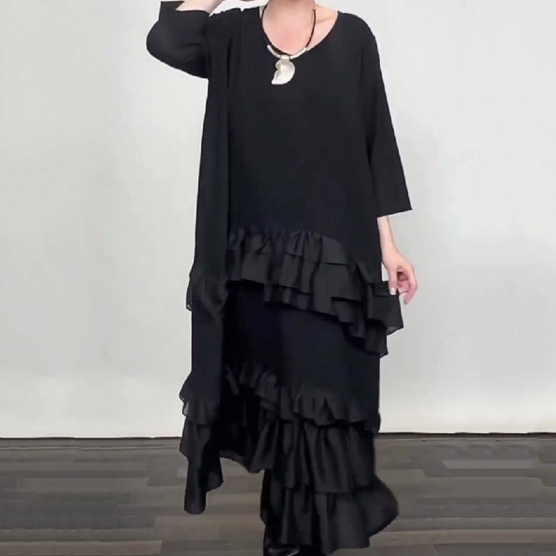 🔥Ofertă specială pentru noile sosiri - Rochie fluidă, supradimensionată, cu volane și straturi-1