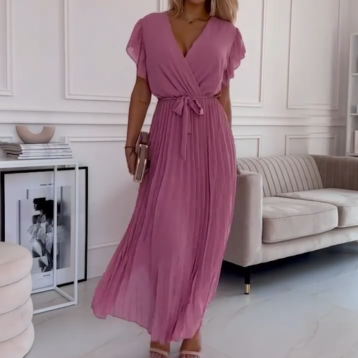 🌸Oferte speciale de primăvară🌸 Rochie fluidă plisată, cu guler în V, pentru femei