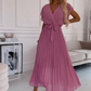 🌸Oferte speciale de primăvară🌸 Rochie fluidă plisată, cu guler în V, pentru femei-4