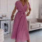 🌸Oferte speciale de primăvară🌸 Rochie fluidă plisată, cu guler în V, pentru femei-9