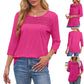 😻👕Tricou casual pentru femei, cu mâneci 3/4 și detalii plisate🌿-1