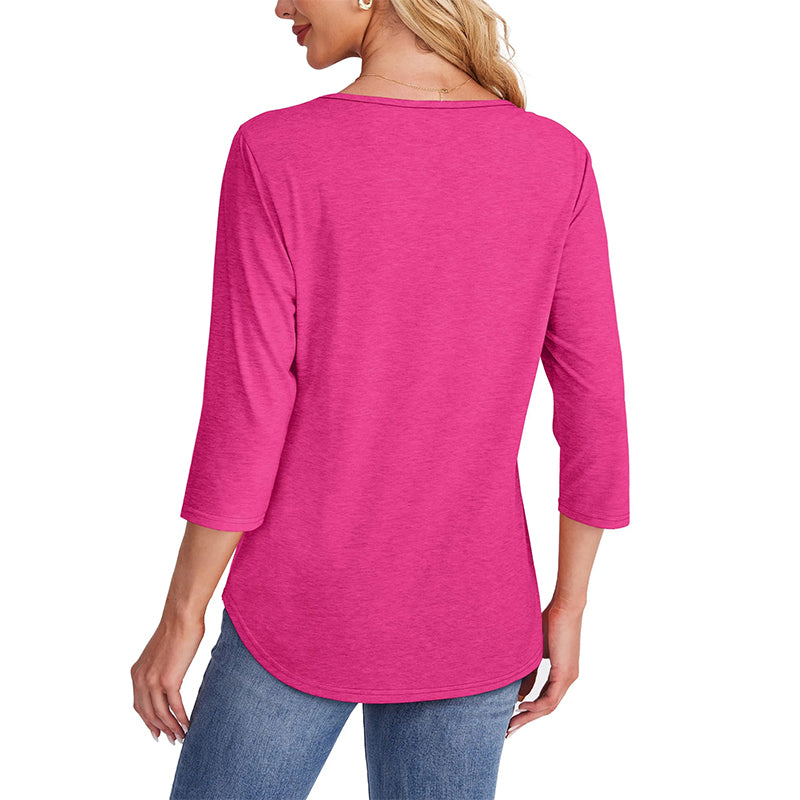 😻👕Tricou casual pentru femei, cu mâneci 3/4 și detalii plisate🌿-5