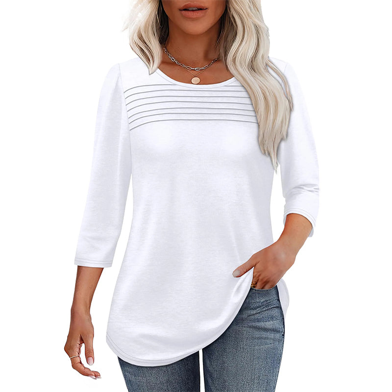 😻👕Tricou casual pentru femei, cu mâneci 3/4 și detalii plisate🌿-12