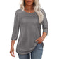 😻👕Tricou casual pentru femei, cu mâneci 3/4 și detalii plisate🌿-14