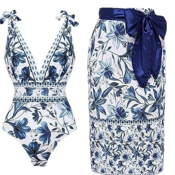 🌸Cel mai bine vândut! 🩱Costum de baie cu decolteu în V și fustă💃-19