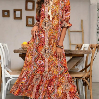 Rochie boemă cu decolteu în V și despicătură laterală👗