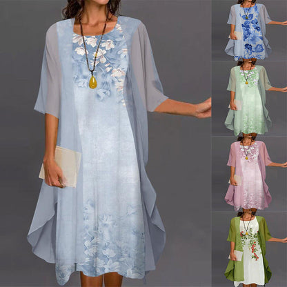 Rochie din șifon pentru femei, din două piese, cu imprimeu floral