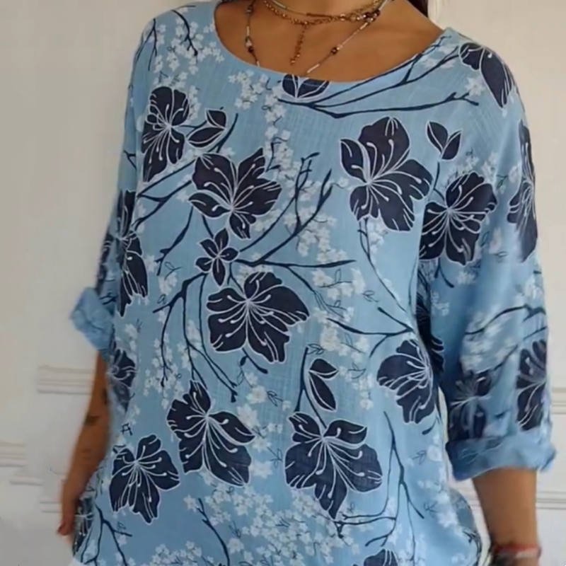 Bluză versatilă casual pentru femei, cu guler rotund și imprimeu-1