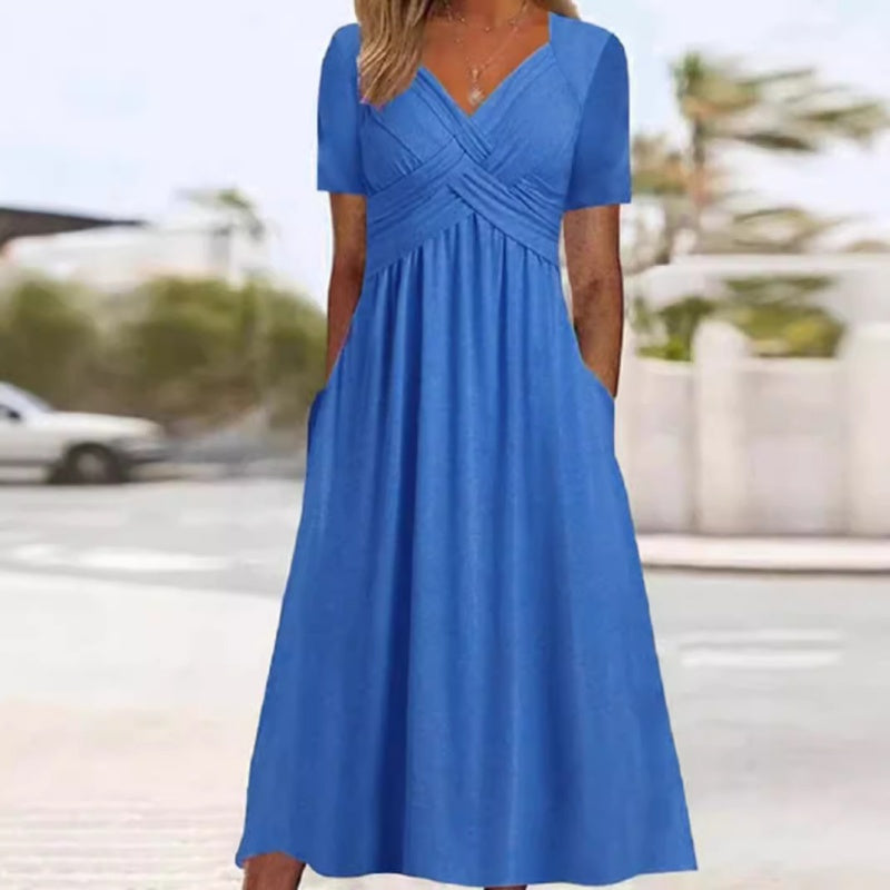 💖Rochie cu mânecă scurtă și decolteu în V-3
