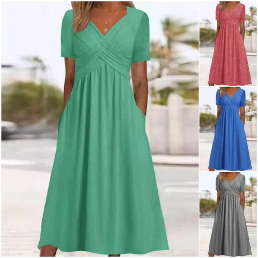 💖Rochie cu mânecă scurtă și decolteu în V