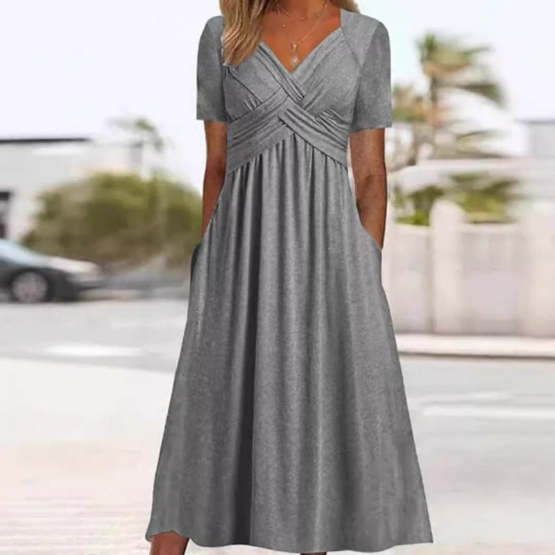 💖Rochie cu mânecă scurtă și decolteu în V-11